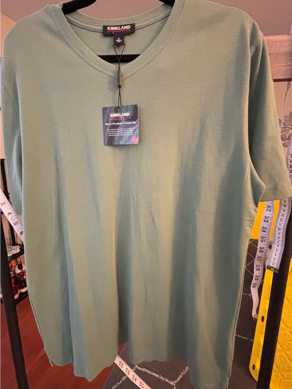 Kirkland Signature Men's V-Neck Tee in Olive -Peruvian cotton!